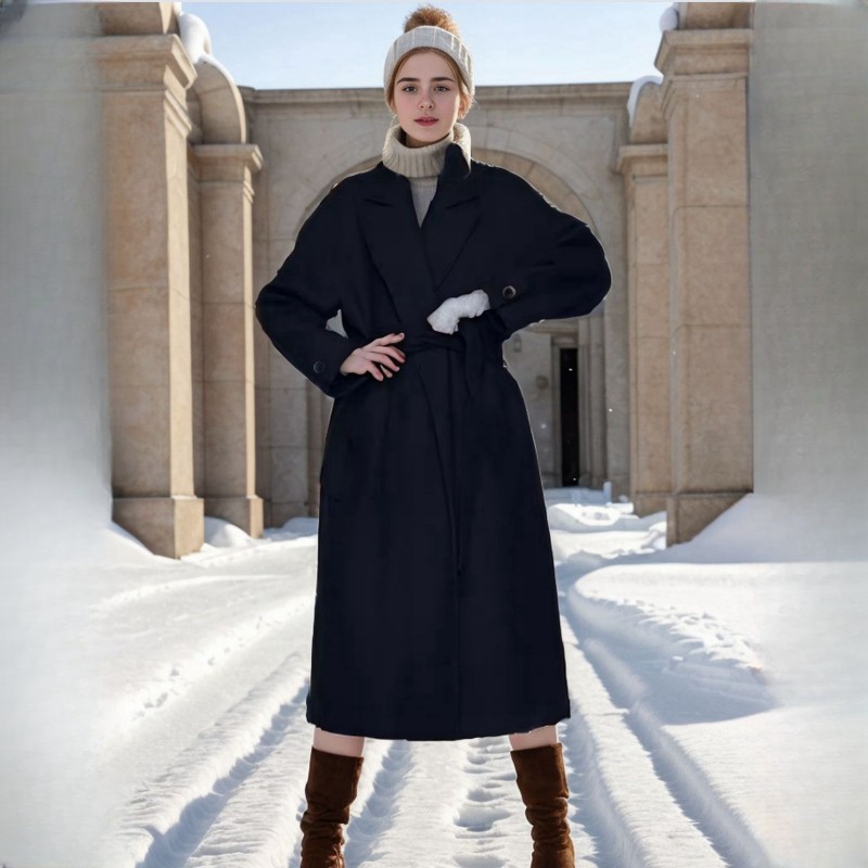 " Thick Casual Woolen Coat for Women in Knee Length with Turn Down Feature "